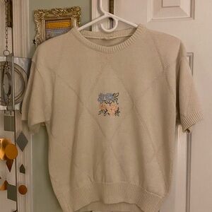 Vintage JR Bentley Floral Embroidered Knit Sweater Cottagecore